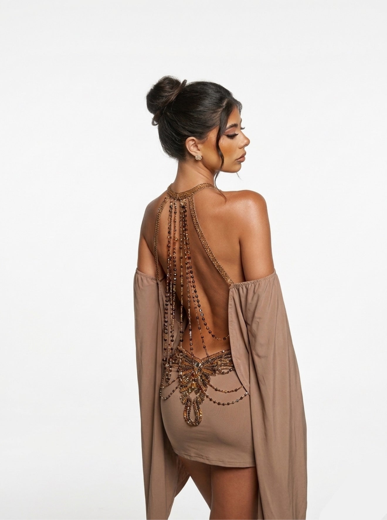 Elvoria Backless Crystal Butterfly Dress
