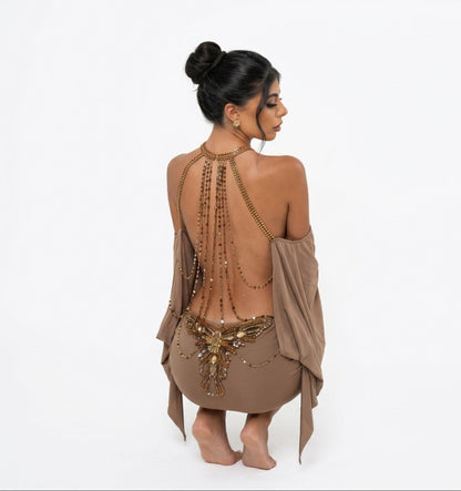 Elvoria Backless Crystal Butterfly Dress