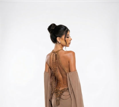 Elvoria Backless Crystal Butterfly Dress